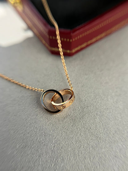 [LUCKY LOVE]LOVE NECKLACE DOUBLE RING PINK GOLD