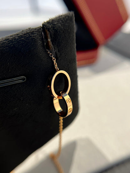 [LUCKY LOVE]LOVE NECKLACE DOUBLE RING PINK GOLD
