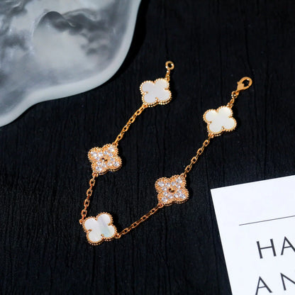 [LUCKY LOVE]CLOVER WHITE PEARL MOP 5 MOTIF BRACELET COLLECTION