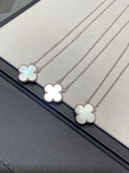 [LUCKY LOVE]CLOVER MEDIUM SILVER WHITE MOP NECKLACE