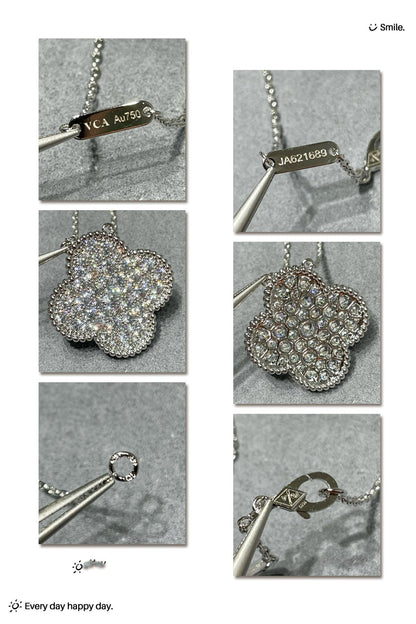 [LUCKY LOVE]CLOVER 25MM LARGE PENDANT DIAMOND PAVED SILVER NECKLACE