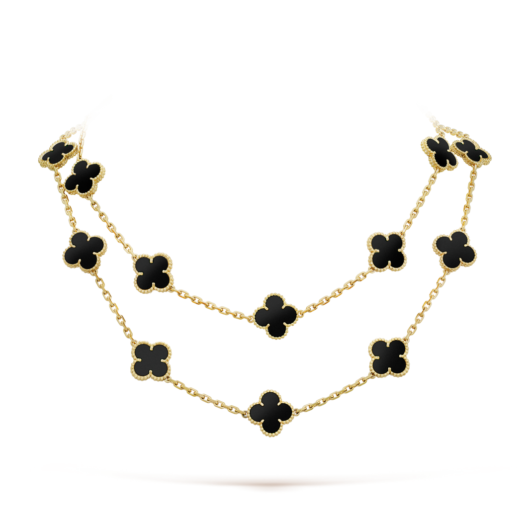 [LUCKY LOVE]CLOVER 20 MOTIFS ONYX NECKLACE