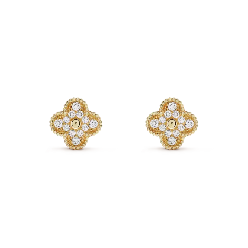 [LUCKY LOVE]CLOVER MEDIUM 1 MOTIFS FUll DIAMOND EARRINGS