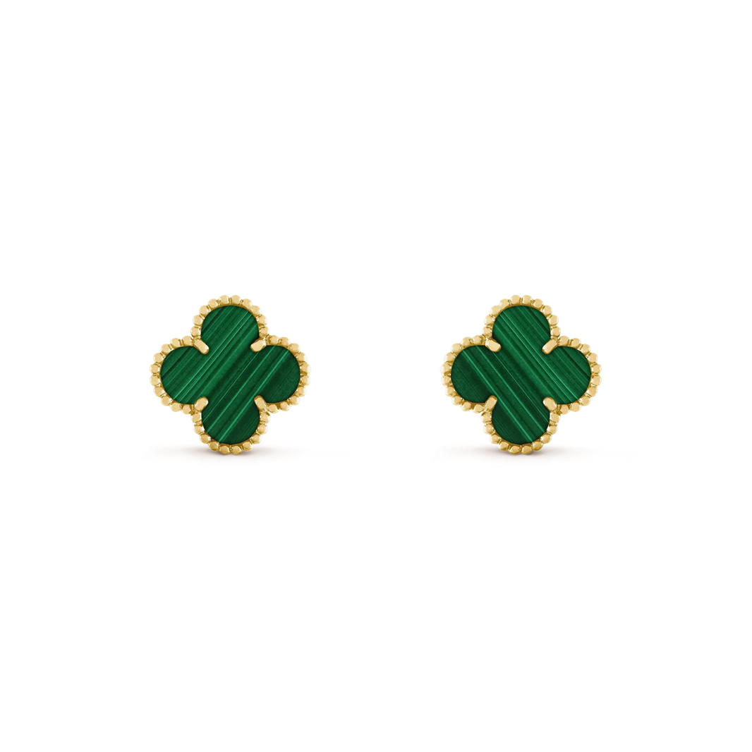 [LUCKY LOVE]CLOVER MEDIUM 1 MOTIFS MALACHITE  EARRINGS