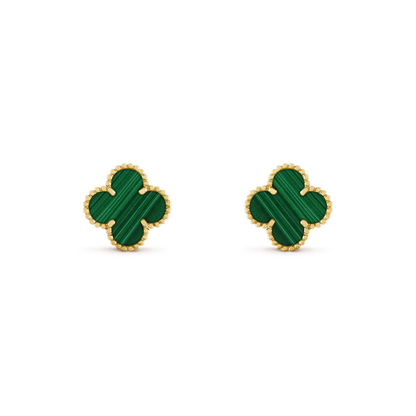 [LUCKY LOVE]CLOVER MEDIUM 1 MOTIFS MALACHITE  EARRINGS