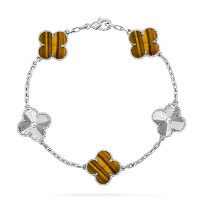 [LUCKY LOVE] CLOVER 5 MOTIFS TIGER EYE BRACELET COLLECTION