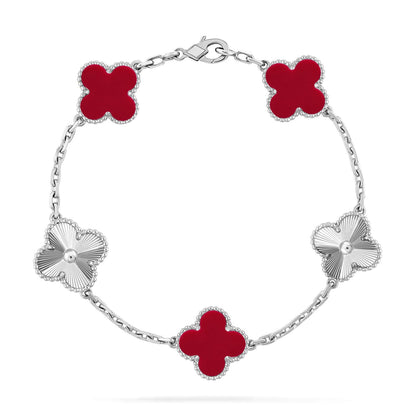 [LUCKY LOVE] CLOVER 5 MOTIF RED CORNELIAN BRACELET COLLECTION