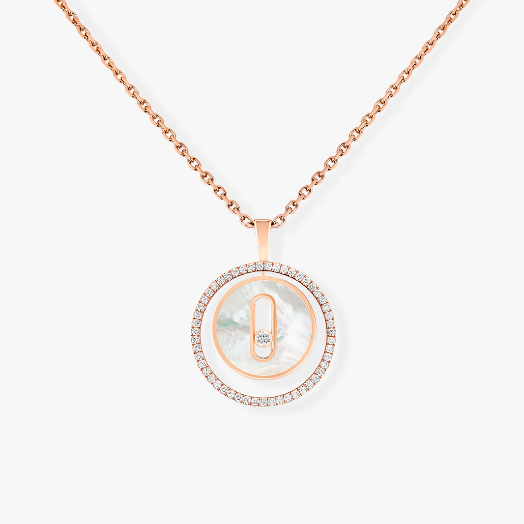 [LUCKY LOVE]LUCKY MOVE 1 DIAMOND WHITE MOTHER OF PEARL PINK GOLD DIAMOND NECKLACE