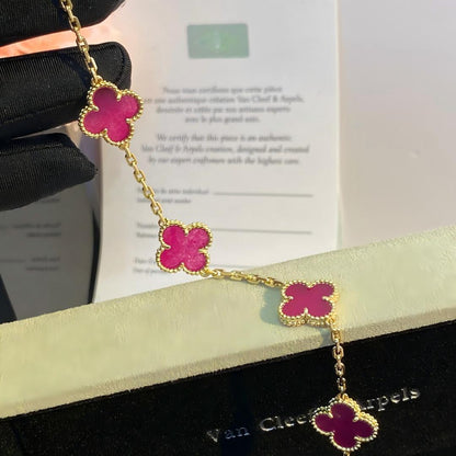 [LUCKY LOVE]NEW CLOVER 5 MOTIFS PINK ENAMEL BRACELET