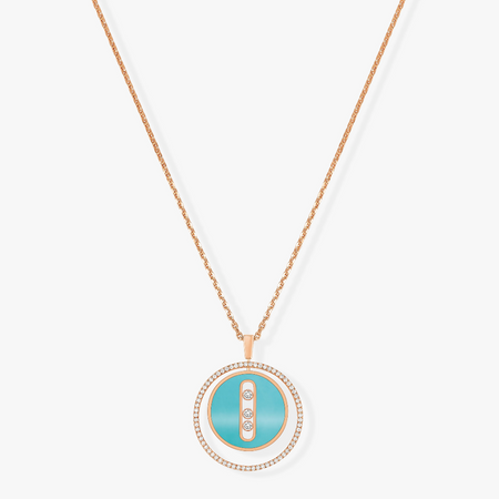 [LUCKY LOVE]LUCKY MOVE 3 DIAMONDS TURQUOISE PINK GOLD DIAMOND NECKLACE