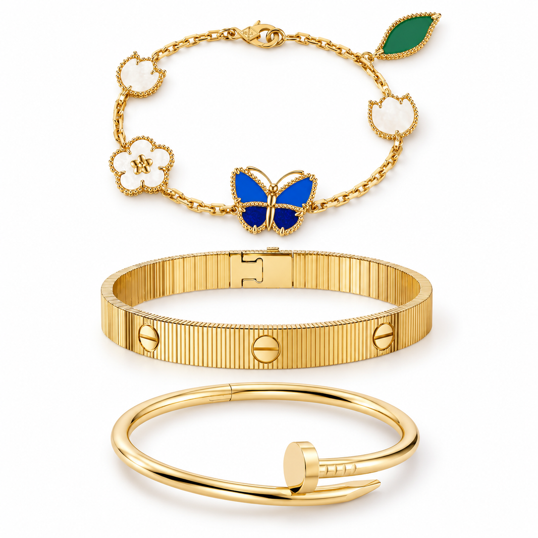 [LoveLucky]Clover Lucky Spring & Love & Juste Garden 3-Piece  Bracelet Stack Set