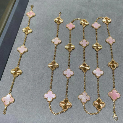 [LUCKY LOVE]CLOVER 20 MOTIFS LASER PINK MOP NECKLACE