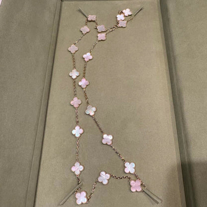 [LUCKY LOVE]CLOVER 20 MOTIFS PINK MOP NECKLACE