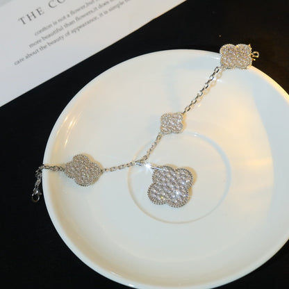 [LUCKY LOVE]CLOVER BRACELET 5 MOTIF SILVER DIAMOND PAVED