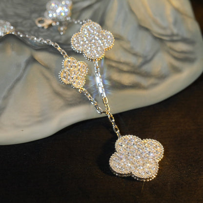 [LUCKY LOVE]CLOVER BRACELET 5 MOTIF SILVER DIAMOND PAVED