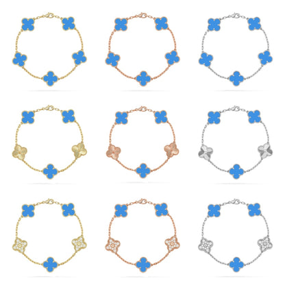 [LUCKY LOVE] CLOVER 5 MOTIF BLUE AGATE BRACELET COLLECTION