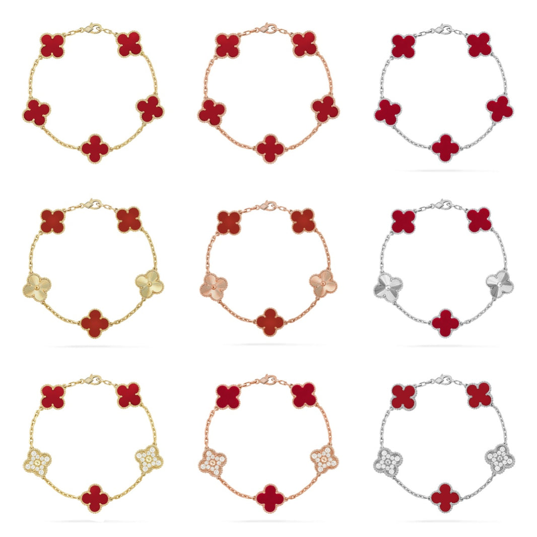 [LUCKY LOVE] CLOVER 5 MOTIF RED CORNELIAN BRACELET COLLECTION