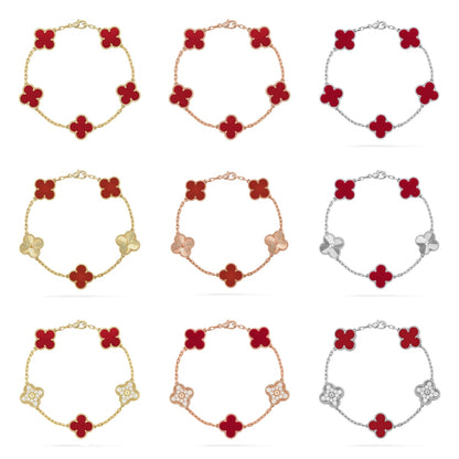 [LUCKY LOVE] CLOVER 5 MOTIF RED CORNELIAN BRACELET COLLECTION