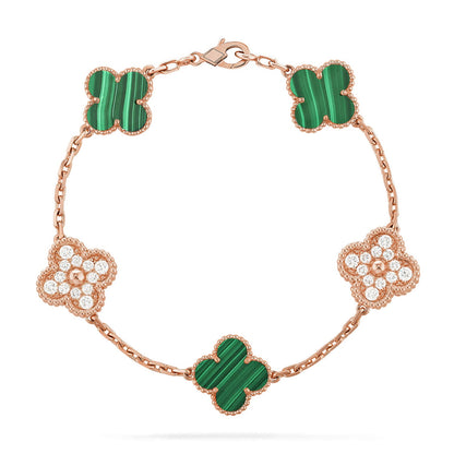 [LUCKY LOVE] CLOVER 5 MOTIF MALACHITE BRACELET COLLECTION