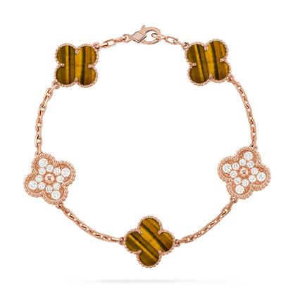 [LUCKY LOVE] CLOVER 5 MOTIFS TIGER EYE BRACELET COLLECTION
