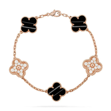 [LoveLucky]Clover Laser  Pulsar Stone 5-Motif & LOVE Diamond-Paved Bracelet Stack Set