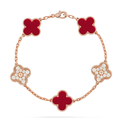 [LUCKY LOVE] CLOVER 5 MOTIF RED CORNELIAN BRACELET COLLECTION