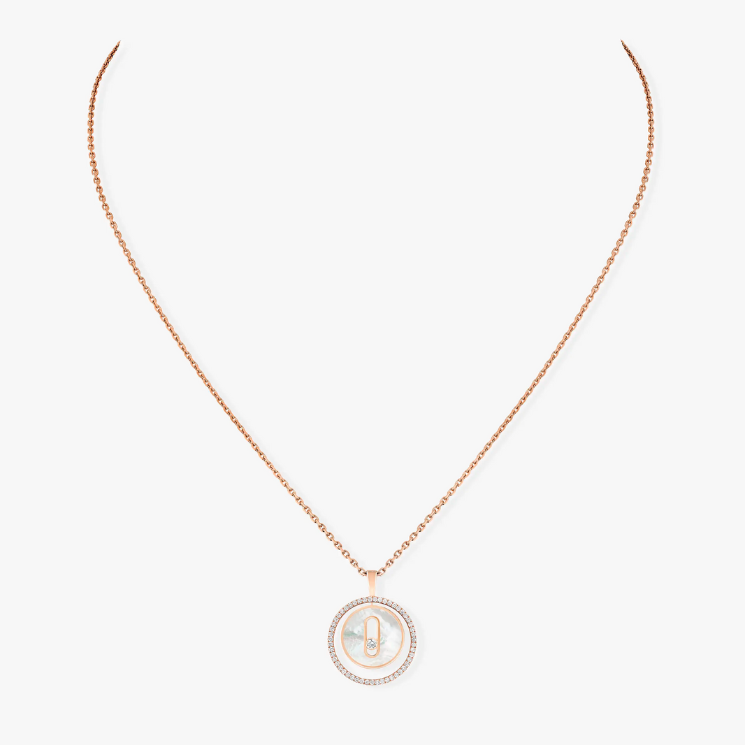 [LUCKY LOVE]LUCKY MOVE 1 DIAMOND WHITE MOTHER OF PEARL PINK GOLD DIAMOND NECKLACE