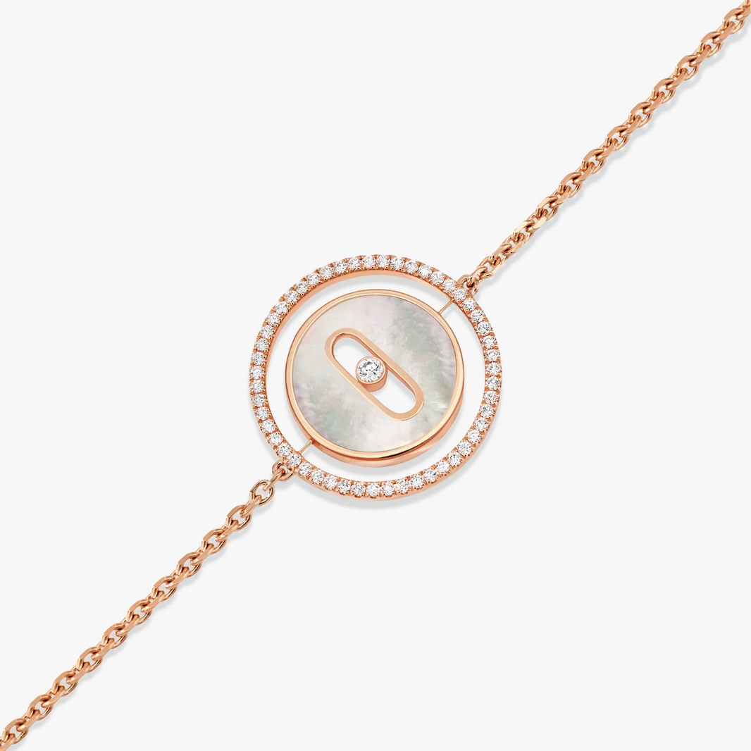 [LUCKY LOVE]LUCKY MOVE WHITE MOTHER OF PEARL PINK GOLD DIAMOND BRACELET
