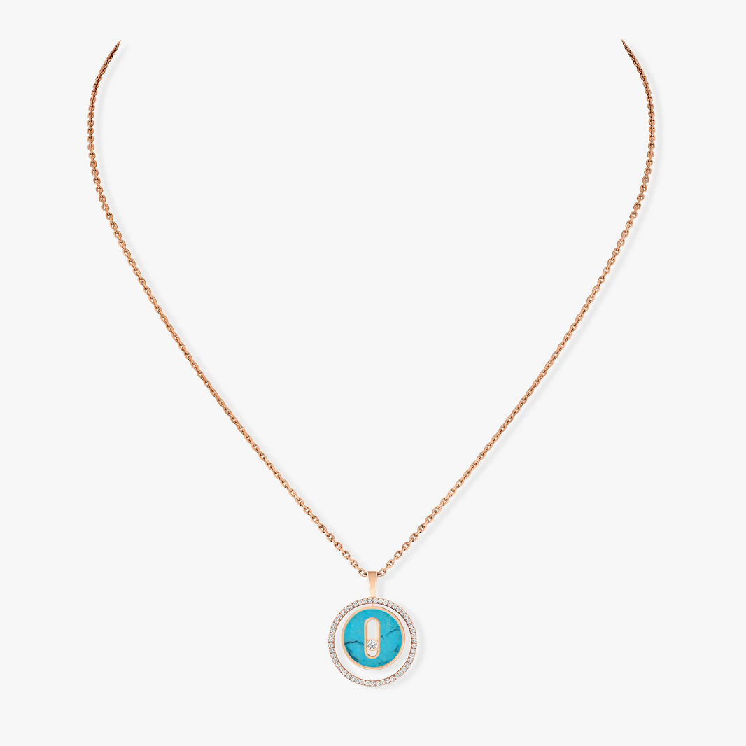 [LUCKY LOVE]LUCKY MOVE 1 DIAMOND TURQUOISE PINK GOLD DIAMOND NECKLACE