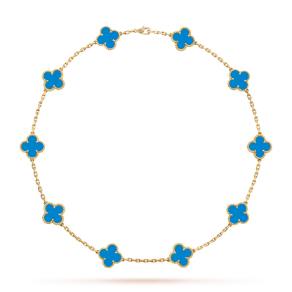 [LUCKY LOVE]CLOVER 10 MOTIFS BLUE AGATE NECKLACE