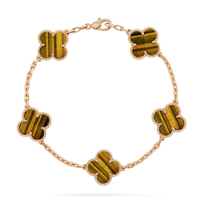 [LUCKY LOVE] CLOVER 5 MOTIFS TIGER EYE BRACELET COLLECTION