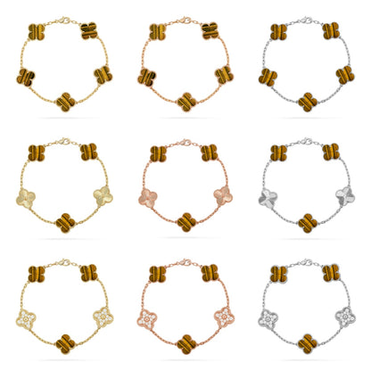 [LUCKY LOVE] CLOVER 5 MOTIFS TIGER EYE BRACELET COLLECTION