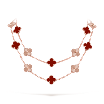 [LUCKY LOVE]CLOVER 20 MOTIFS LASER CARNELIAN NECKLACE