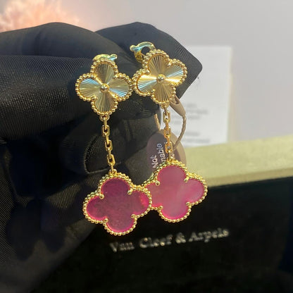 [LUCKY LOVE]NEW CLOVER 2 MOTIF PINK ENAMEL EARRINGS