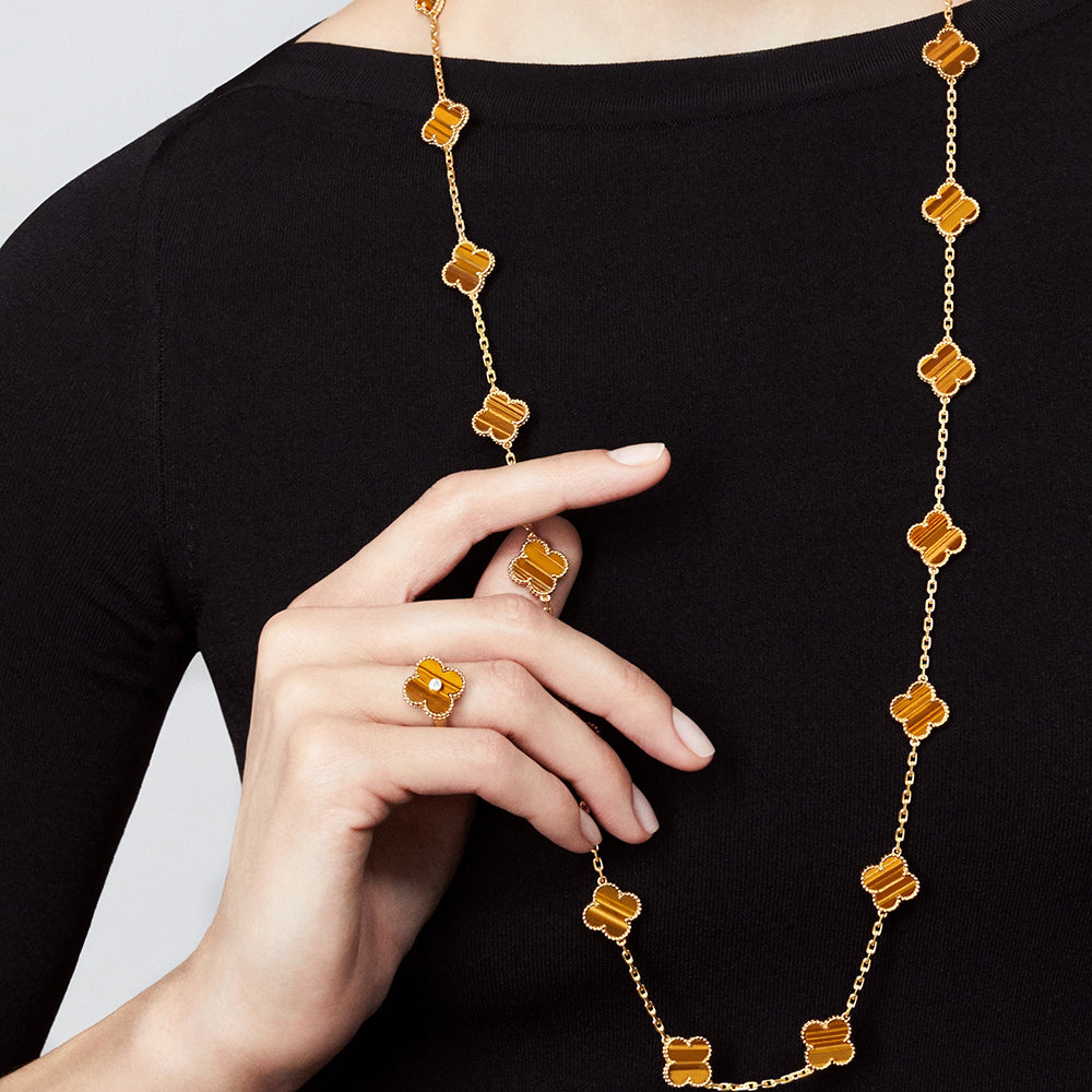 [LUCKY LOVE]CLOVER 20 MOTIFS TIGER EYE ROSE GOLD