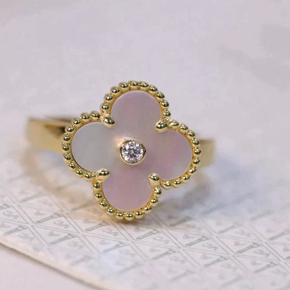 [LUCKY LOVE]CLOVER PINK MOP RING GOLD DIAMOND