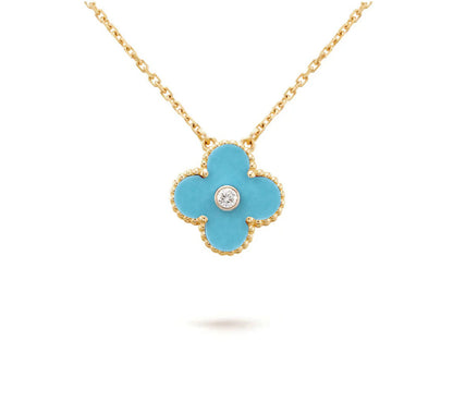 [LUCKY LOVE]CLOVER 15MM DIAMOND SINGLE FLOWER NECKLACE COLLECTION