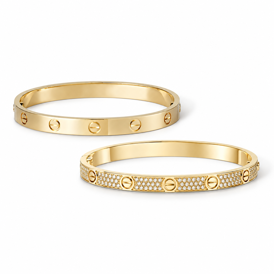 [LoveLucky] LOVE  Classic & Diamond-Paved Bracelet Stack Set