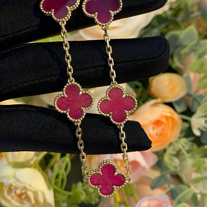 [LUCKY LOVE]NEW CLOVER 5 MOTIFS PINK ENAMEL BRACELET