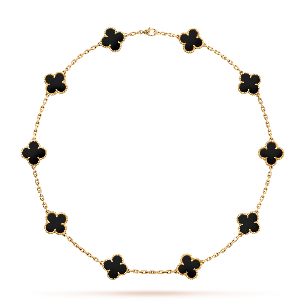 [LUCKY LOVE]CLOVER 10 MOTIFS ONYX NECKLACE
