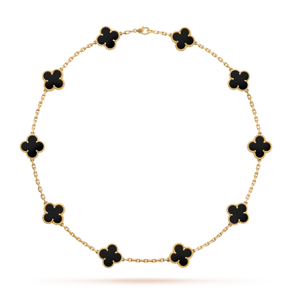 [LUCKY LOVE]CLOVER 10 MOTIFS ONYX NECKLACE