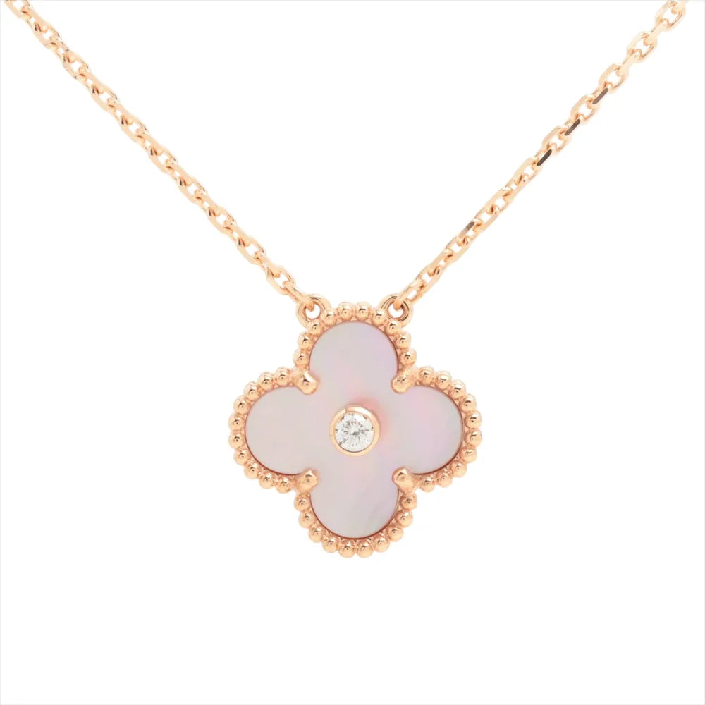 [LUCKY LOVE]CLOVER 15MM DIAMOND PINK MOP NECKLACE