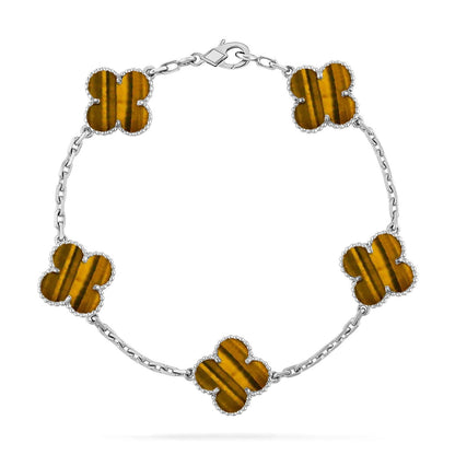 [LUCKY LOVE] CLOVER 5 MOTIFS TIGER EYE BRACELET COLLECTION