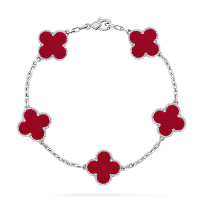 [LUCKY LOVE] CLOVER 5 MOTIF RED CORNELIAN BRACELET COLLECTION