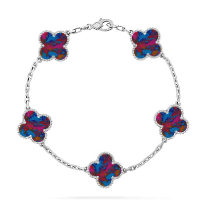 [LUCKY LOVE]CLOVER 5 MOTIF COLOR GEMSTONES BRACELET COLLECTION