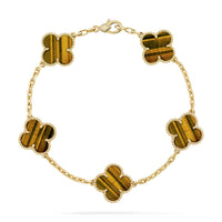 [LUCKY LOVE] CLOVER 5 MOTIFS TIGER EYE BRACELET COLLECTION