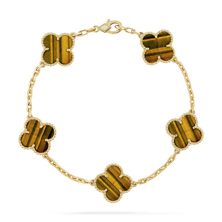 [LUCKY LOVE] CLOVER 5 MOTIFS TIGER EYE BRACELET COLLECTION