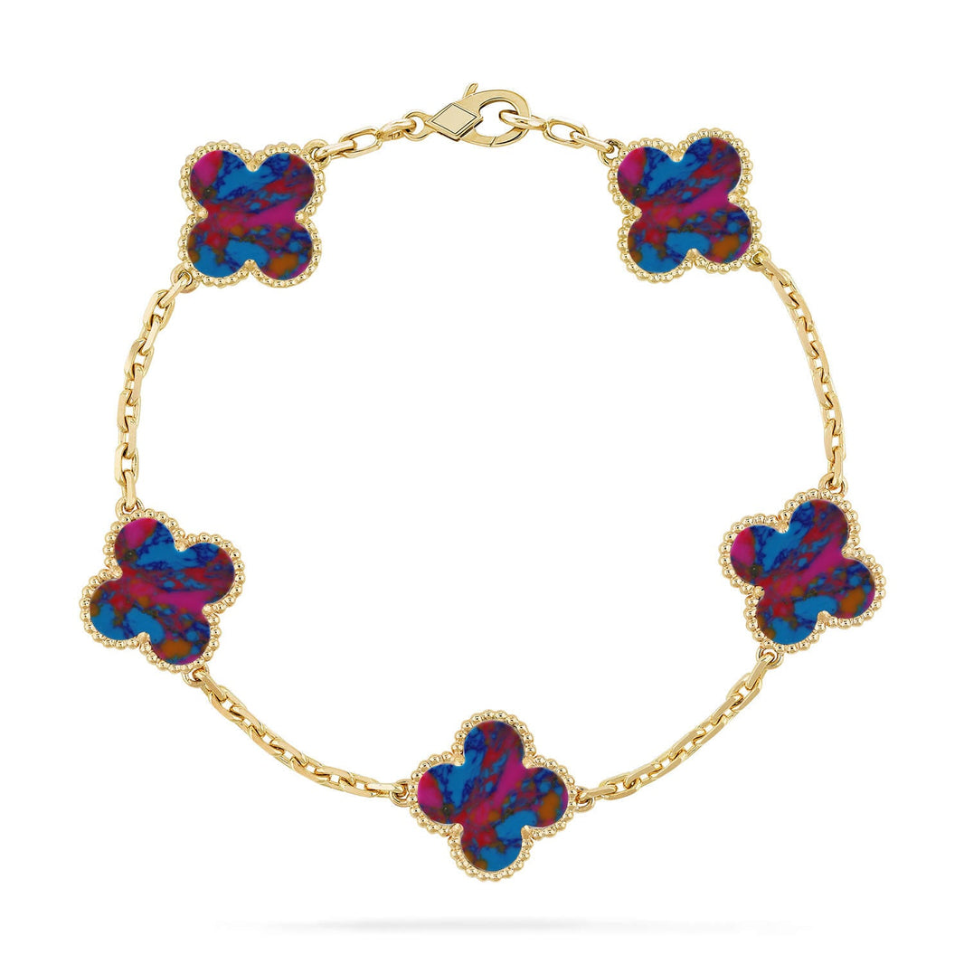 [LUCKY LOVE]CLOVER 5 MOTIF COLOR GEMSTONES BRACELET COLLECTION