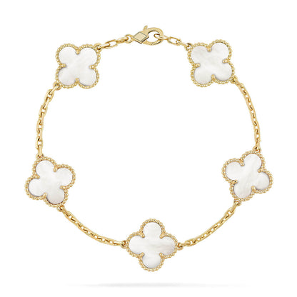 [LUCKY LOVE]CLOVER WHITE PEARL MOP 5 MOTIF BRACELET COLLECTION