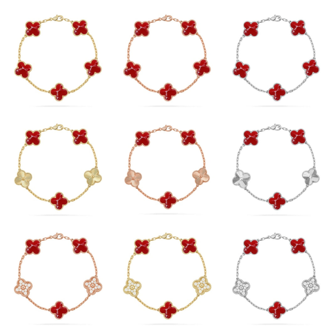 [LUCKY LOVE]CLOVER 5 MOTIF RED PATTERN BRACELET COLLECTION